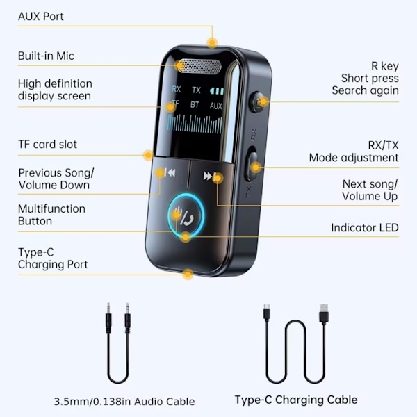 Bluetooth 5.4 Audio Transmitter Modtager, 4-i-1 Trådløs Transmitter Adapter, 5.4 Trådløs Audio Adapter