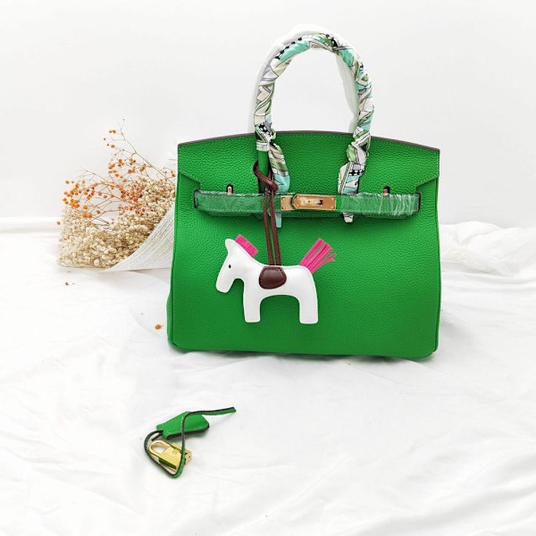 Snygg Grön Bambus Damhandväska Äkta Läder Lychee Mönster 35cm Bamboo green 35CM