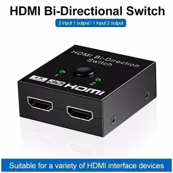 HDMI-switch 4k-splitter, HDMI-switcher-vælgerboks i aluminium 2 ind 1 ud, manuel HDMI-hub