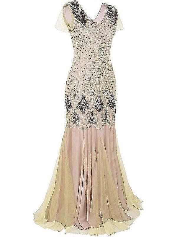 Naisten Vintage Paljetti Hapsullinen Pitkä Gatsby Flapper-mekko Apricot M