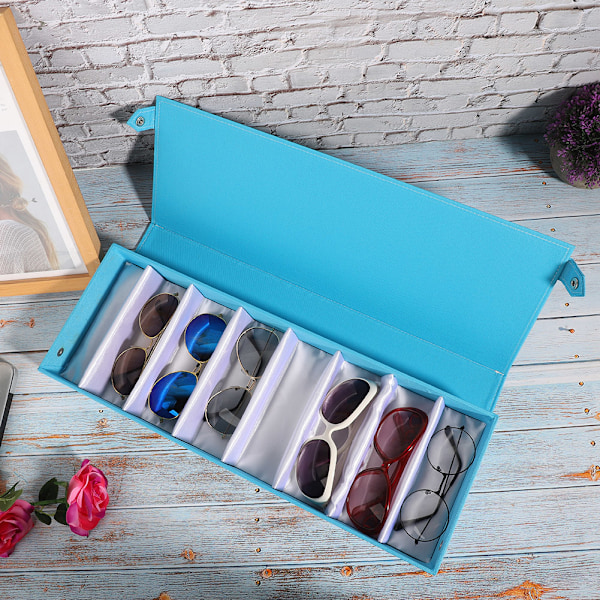 8 Fack Multi Solglasögonfodral Organizer Glasögon Glasögonfodral Förvaringslåda Blå