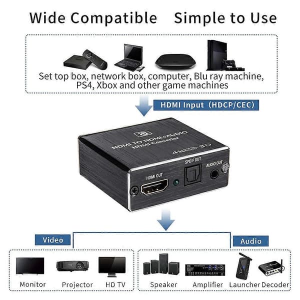 【03】HDMI Audio Extractor HDCP CEC + Optisk TOSLINK SPDIF + 3.5mm RCA Audio Converter 4K x 2K 3D HDMI Au