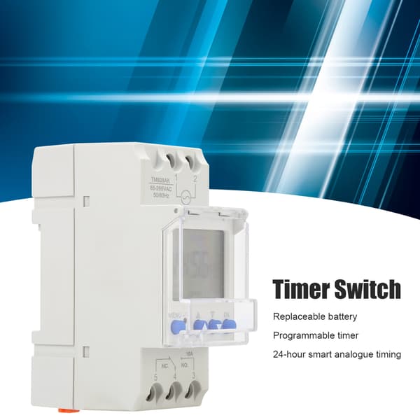 Digital Programmerbar Timer Switch - Stor Skærm, DIN Skinne Montering, 85‑265V, 16A, Hvid - 1 Styk