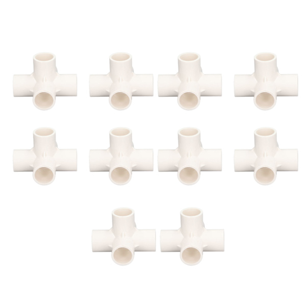 10 stk. PVC-rørfitting 20 mm 5-vejs retvinklet 3-dimensionel albue-rørforbindelse til møbler hvid