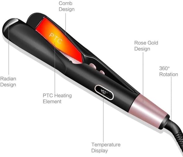 【03】2-i-1 Plattång & Locktång, Professionell Keramisk, Vått/Torrt Hår, LCD, Justerbar Temperatur