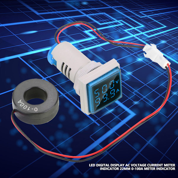 LED AC Jännitemittari - 22mm, 0-100A (1 kpl)