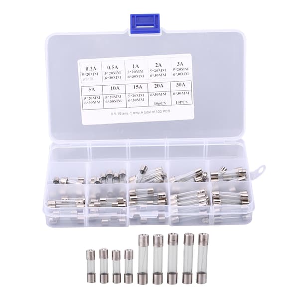 100st 5*20mm 6*30mm Sortiment Bil Glassäkring Rör Kit 0.2A 0.5A 1A 2A 3A 5A 10A 15A 20A 30A