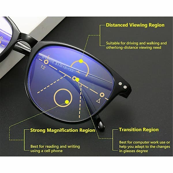 【03】Progressiiviset moniteholasit naisille ja miehille, sinivaloa estävät lukulasit musta Strength 2.0X