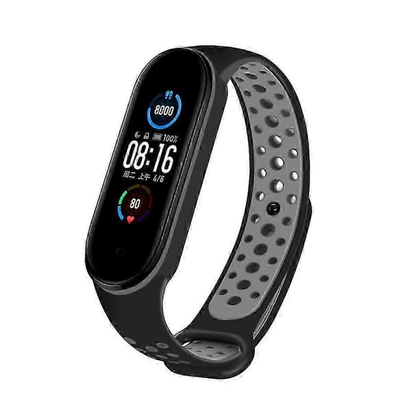 Armbånd til Mi Band 5 Svedafvisende armbånd Rem Loop TPU Silikonearmbånd Black Gray