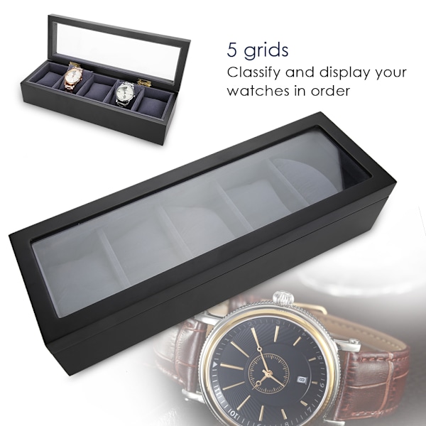 5 rum Stoving Lak Ur Display Case Opbevaringsboks Organizer Smykkeskrin (Sort)