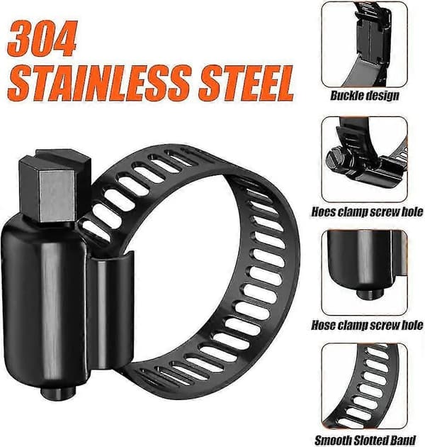 20 stk. sorte slangeklemmer. 3/8\"-5/8\"(10-16mm) 304 rustfri stål slangeklemmer