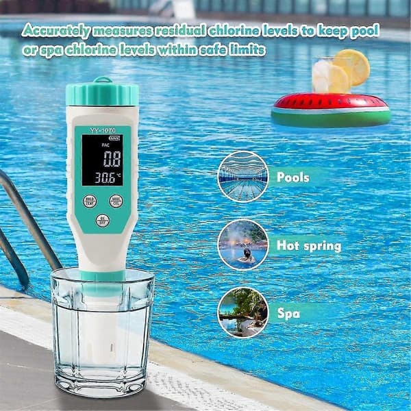 【03】7 i 1 PH/Frit klor/ORP/EC/TDS/Salt/Temp PH-måler Pool Salinitetstester IP67 Vandtæt