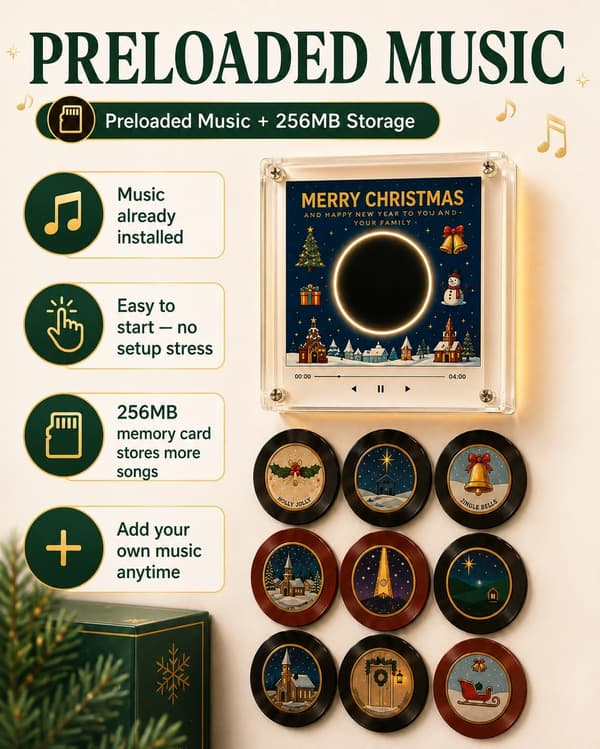 Jul Vinylafspiller Køleskabsskive NFC Magnetisk Spilledåse Sæt Mini Jingle Magneter, Køleskab Tilpasset Opbevaring, Personlig Retro, 9 Programmerbare Dele