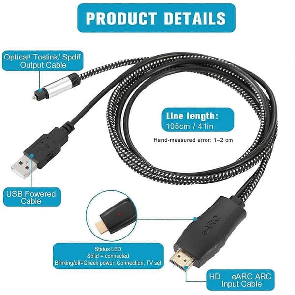 192KHz HDMI-kompatibel EARC/ARC til optisk lydkonverter lydudtrækkeradapter til hjemmebiograf Dolby/DTS 5.1