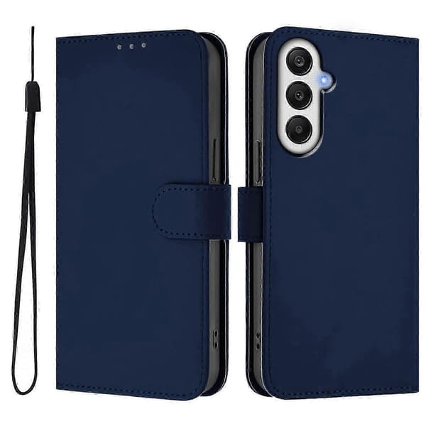 Til Samsung Galaxy A55 5G Cover Solid Farve Pung Læder Telefoncover med Rem - Citron -XN Multicolor Navy Blue