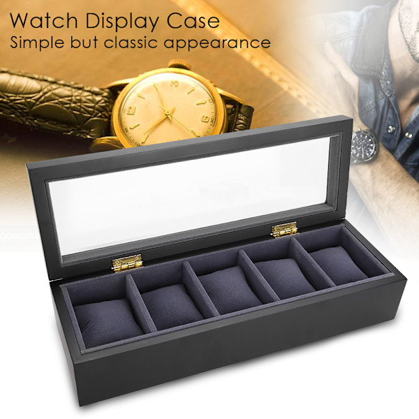 5 rum Stoving Lak Ur Display Case Opbevaringsboks Organizer Smykkeskrin (Sort)