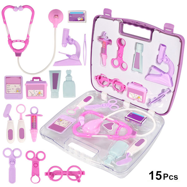 Barn Leksak Rollspel Läkare Kit Utrustning Sjuksköterskeväska Leksak Present Rosa/Lila