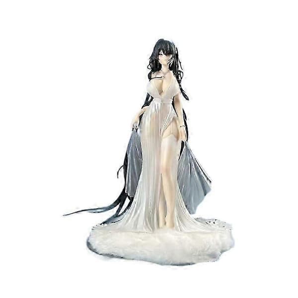 Anime Action Figur Model Statue Langt Sort Hår, Lyserøde Øjne, Hvid Gulvlang Kjole med Ædelstenshalskæde, Pendul