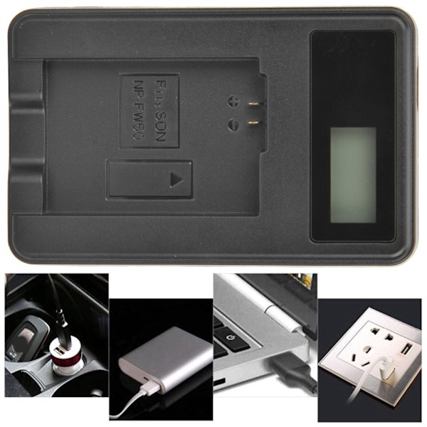 SEIVI NP FW50 Batteriladdare för kamera LCD Laddningsdisplay för Sony A6000 A6300 A6500 A7r A7 Enkelplats