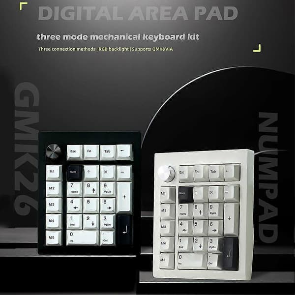 GMK26 Bluetooth Mekanisk Tastatur 5.0 2.4ghz Kablet Hot Swappable Numpad Programmerbar til Win Sup Valkoinen
