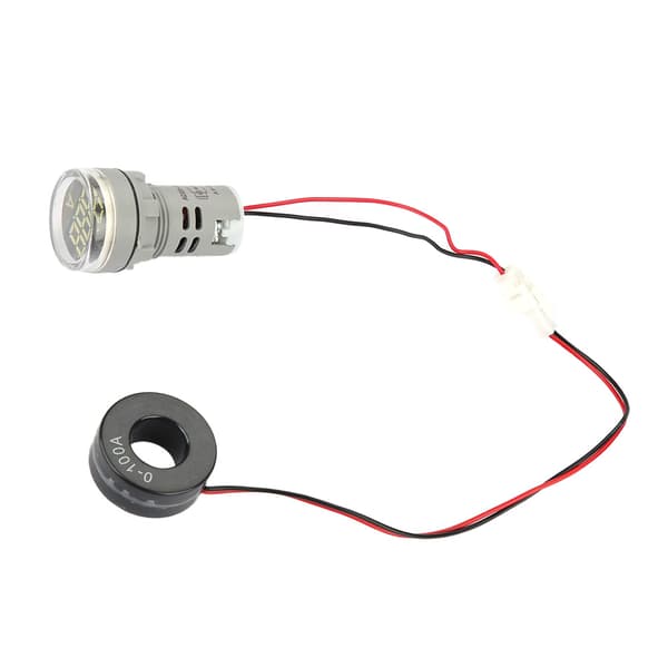 0-100A Digitalt Amperemeter AC Strømmåler Indikator LED Rund Lampe Lyssignal (Hvid)