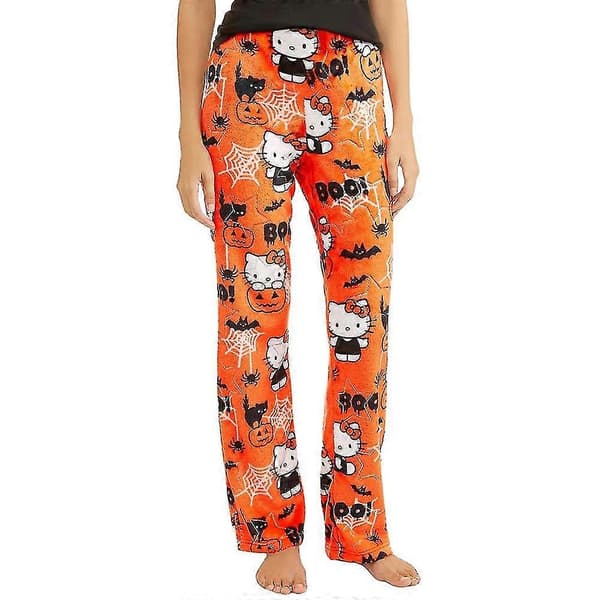 Hello Kitty flannelpyjamas til kvinder, hyggelige bløde hjemmebukser, varmt nattøj Pumpkin M