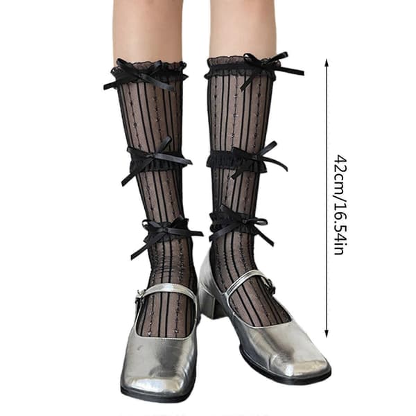 Lolita-strømper Knæhøje strømper Modestrømper Mellemlange strømper Elastiske benvarmere Nylonstruktur Til modeentusiaster White socks black E