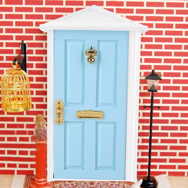 1:12 Dockhus Miniatyrer Trädörr Barn Rolig Leksak Present Dekor (Blå)