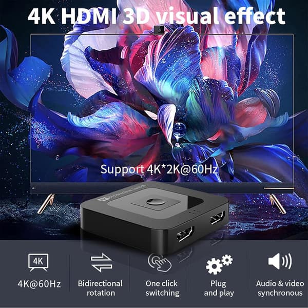 HDMI 2.1 Switch, Display Port Switch 4K Splitter, Tovejs Display Port Switcher Box 2 ind 1 ud/ 1 ind 2 ud