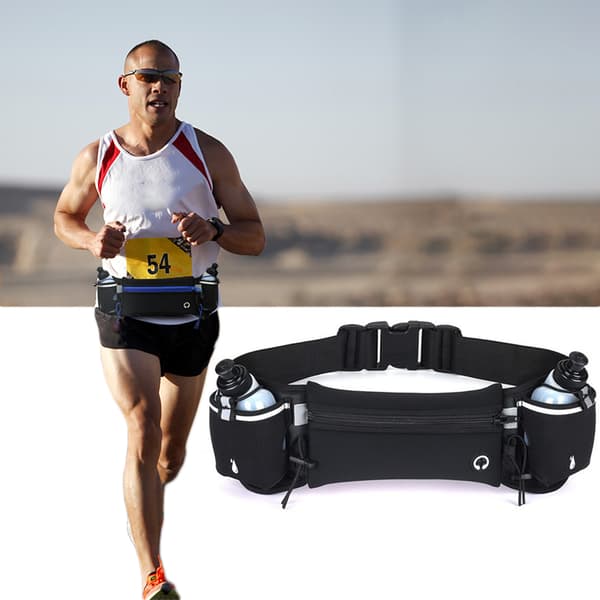 Löparbälte med 2 Vattenflaskor Midjepack Löparbälte för Kvinnor Män Marathon Jogging Cykling Klättring