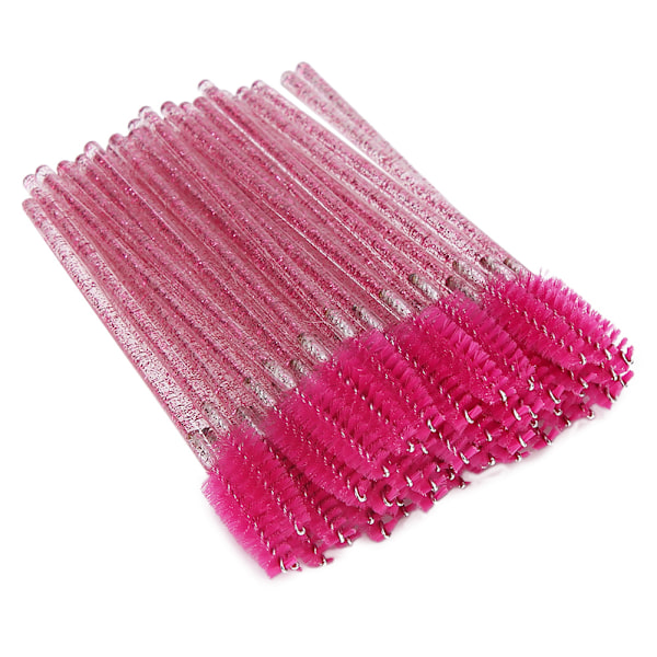 50 st Nylon Sminkborste Mascara Borstar Ögonfrans Ögonbryn Engångs Portabel Borste Rosröd
