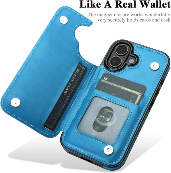 【03】til iPhone 17 Pro Max etui med kortholder, blomstermagnetknapper beskyttende pung etui til kvinder til iPhone 17 Pro Max, blå blå blue iPhone 17 Pro Max