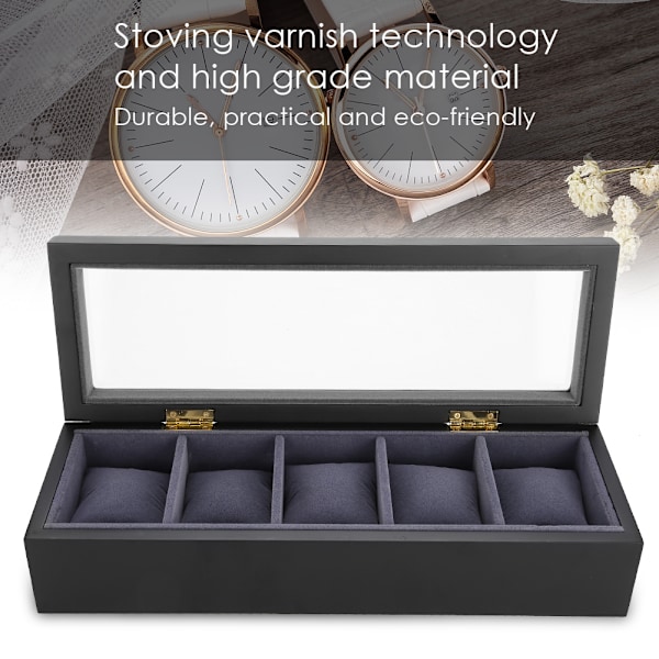 5 rum Stoving Lak Ur Display Case Opbevaringsboks Organizer Smykkeskrin (Sort)