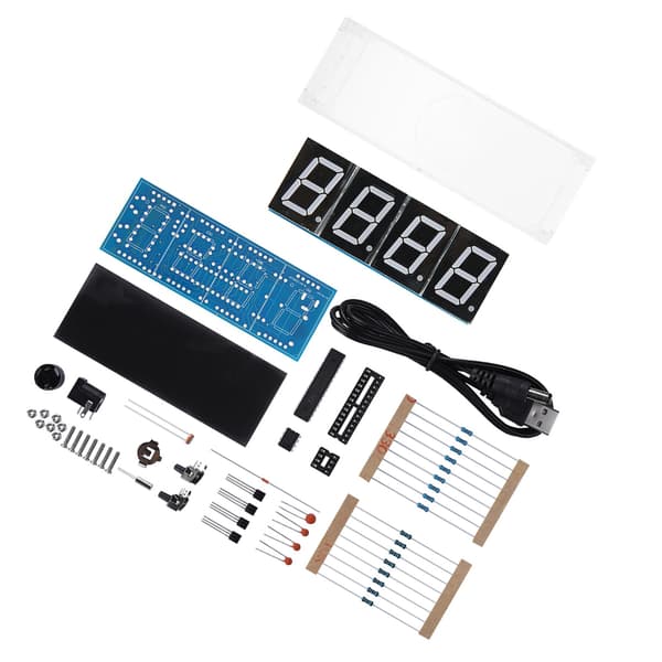 4-siffrig DIY Digital LED Klocka Kit Auto Visning Tid Temperatur Elektronisk DIY Kit Klocka - Vit