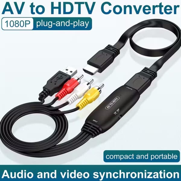 RCA til HDTV-konverter, AV til HDMI-adapterkabel, RCA til HDMI