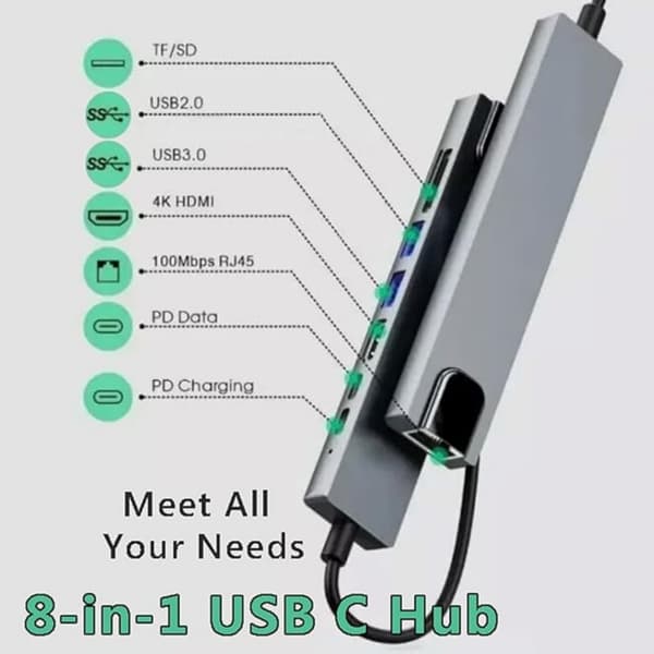 USB-C-keskitin 8-in-1-moniporttinen Type-C-sovitin 4K HDMI -portilla