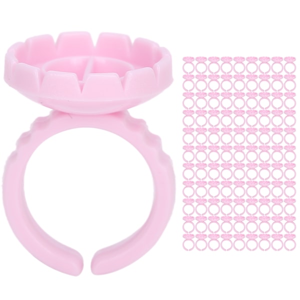 100 st Engångs Ögonfranslim Ring Kopp Ögonfransförlängning Limhållare Tillbehör Rosa