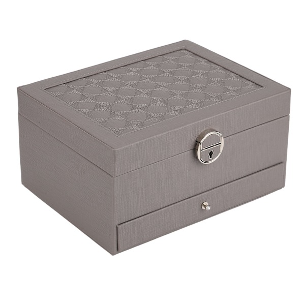 Vandtæt smykkeopbevaringsboks til husholdningen PU læder smykkeskrin Dobbeltlags partition Stor kapacitet Ornament Organizer grå