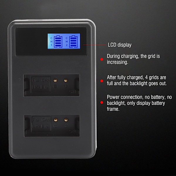 SEIVI LP E12 Portabel Kamerabatteriladdare Laddning LCD Elektrisk Kvantitetsdisplay Dubbelplats för Canon