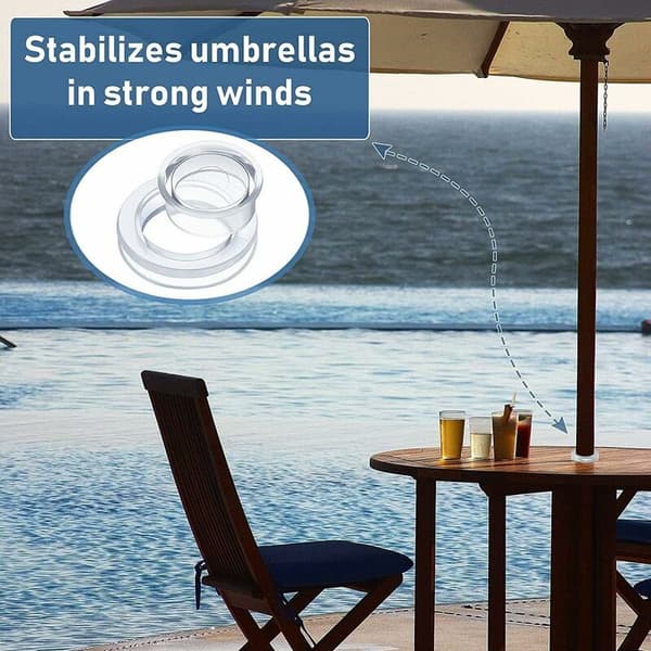 【03】2-pack umbrella rings and caps for patio tables, thicker hole ring plugs and cap set for standard size umbrellas (clear)