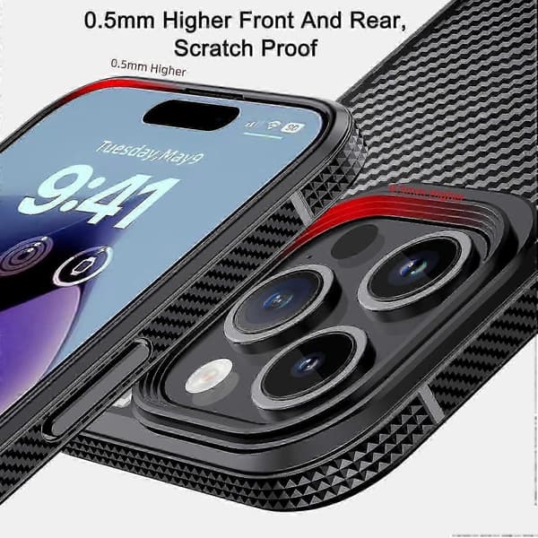 Ipaky Mg-serien kulfibercover til iPhone 15 Pro, zxl Dark red