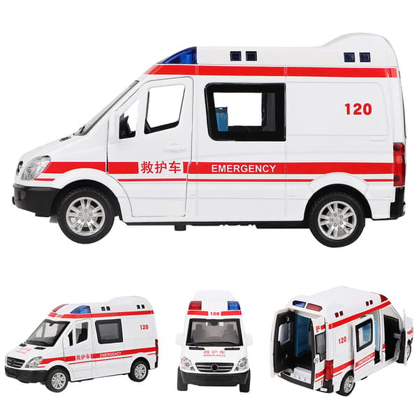 1:36 Hospital Redningsambulance Støbt Legeringsmodel Med Træk Tilbage Lyd Lys Til Børn Legetøj