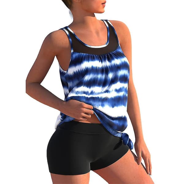 【03】Tankini badedragtsæt med boyshorts - Royal Blue, størrelse 3XL