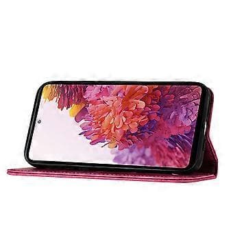 【03】Compatible with Samsung Galaxy S21 FE 5G Embossed Butterfly Cat Wallet Case with Card Slots Kickstand Case Pink
