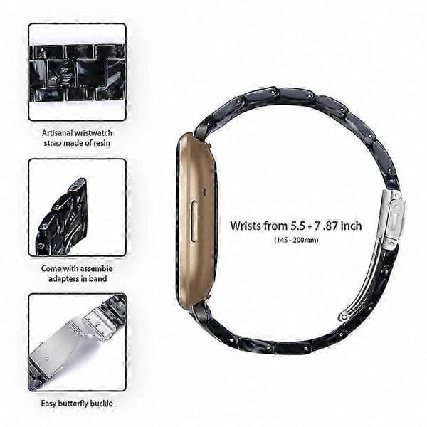 20 mm harpiksrem med spænde i rustfrit stål til Fitbit Versa 4/Sense 2 udskiftningsurrem Glossy Black
