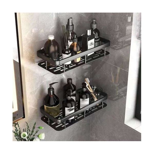 【03】2 pcs Bathroom Shelf No Drilling Wall Mounted Corner Shelf Shower Storage Rack Bracket Toilet Cosmetic Organizer