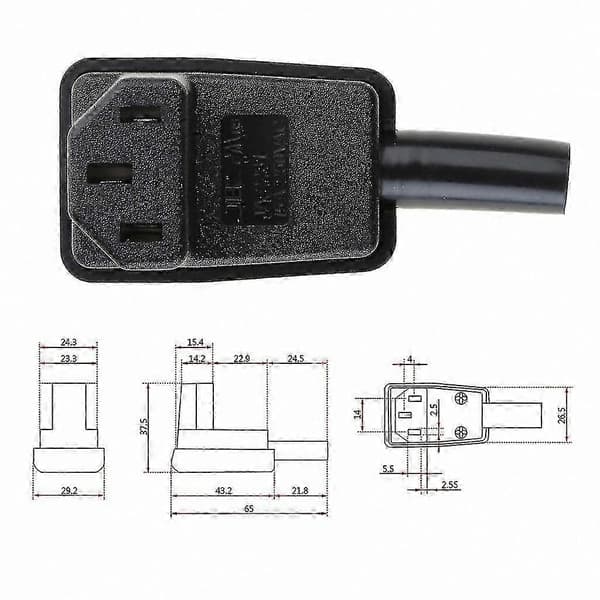Retvinklet IEC C13 hunstik, 10A 250V AC-ledning til elektriske apparater