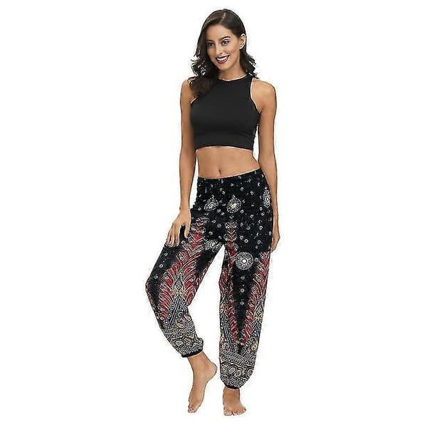 【03】Dam Harem Byxor, Hög Midja Yoga Boho Byxor Med Fickor style 1