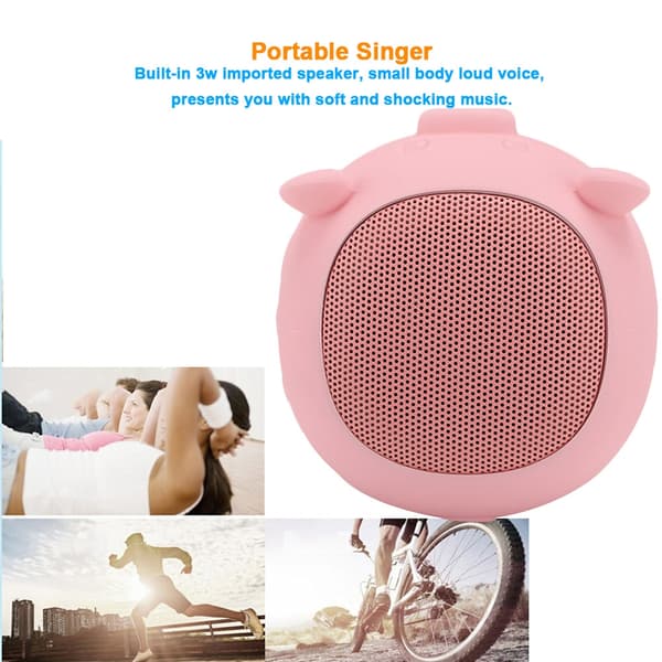 Härlig Gris Mini Trådlös Bluetooth 5.0 Högtalare Inbyggd Mikrofon för Hemresor/Utflykter (Rosa)