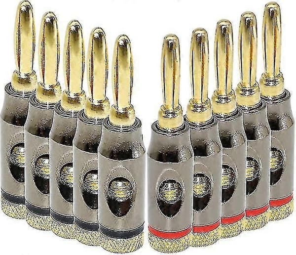 Bananpluggar, 24k guldpläterade kontakter, öppen skruvtyp (5 par)